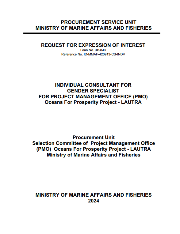 Announcement Gender Specialist For Project Management Office (PMO) Oceans For Prosperity Project - LAUTRA MMAF