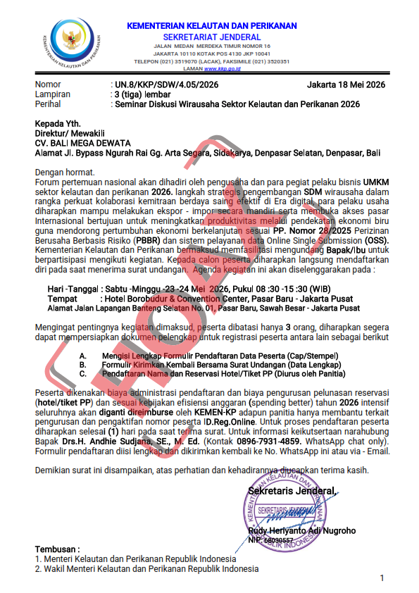 Waspada Penipuan Undangan Seminar Diskusi Wirausaha Sektor Kelautan dan Perikanan 2026