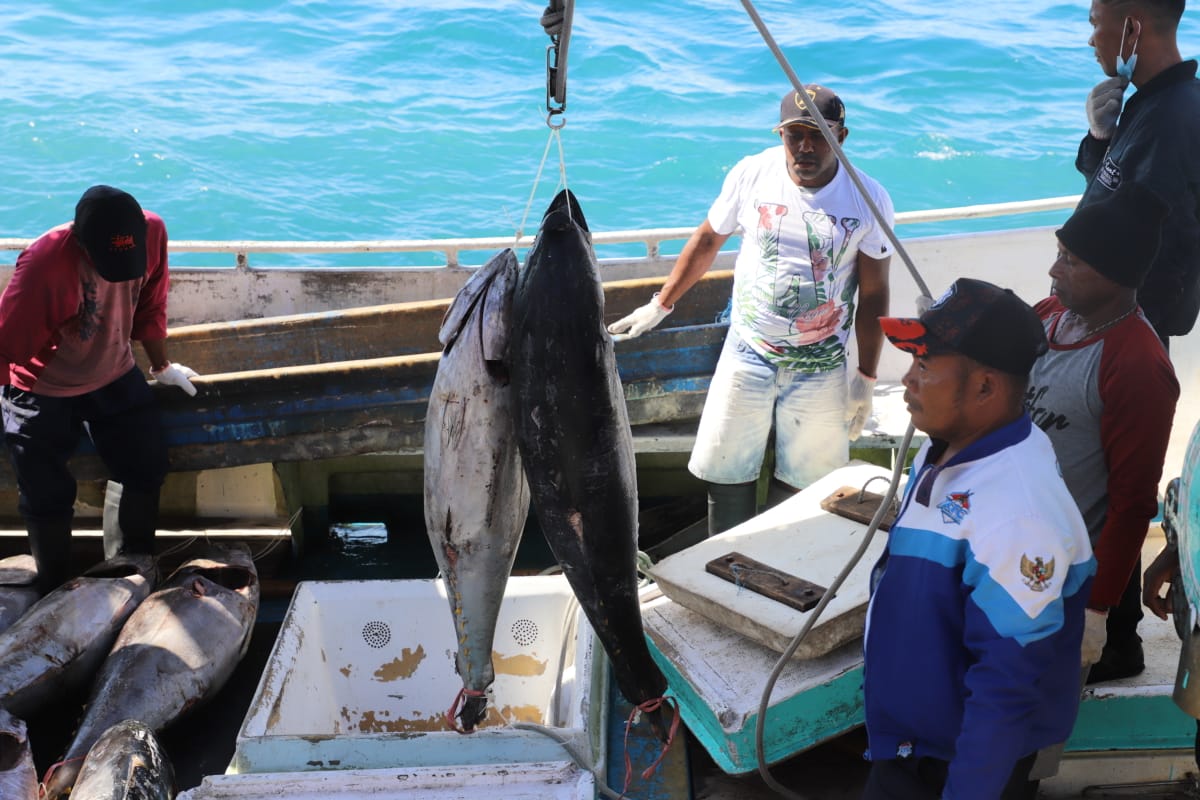Menteri Trenggono mendampingi Wapres Bapak Ma’ruf Amin melakukan pelepasan ekspor ikan tuna ke Jepang di Pelabuhan PT Pelindo Biak Kabupaten Biak Numfor