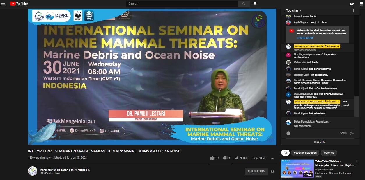 Seminar Internasional tentang ancaman terhadap mamalia laut : sampah dan kebisingan di laut, (30/6)