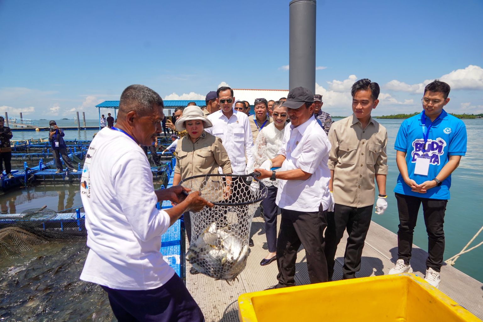 Panen Perdana Lobster di Modeling Budi Daya Balai Perikanan Budidaya Laut Batam bersama Wakil Presiden RI